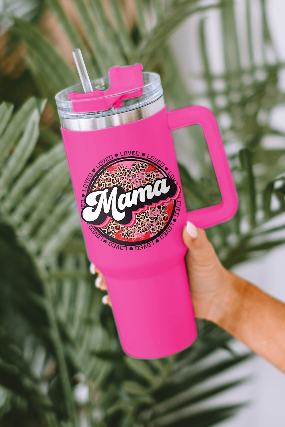 Wholesale Rose 40oz Mama Leopard Print Stainless Steel Customizable Insulate Tumbler MUG With Handle