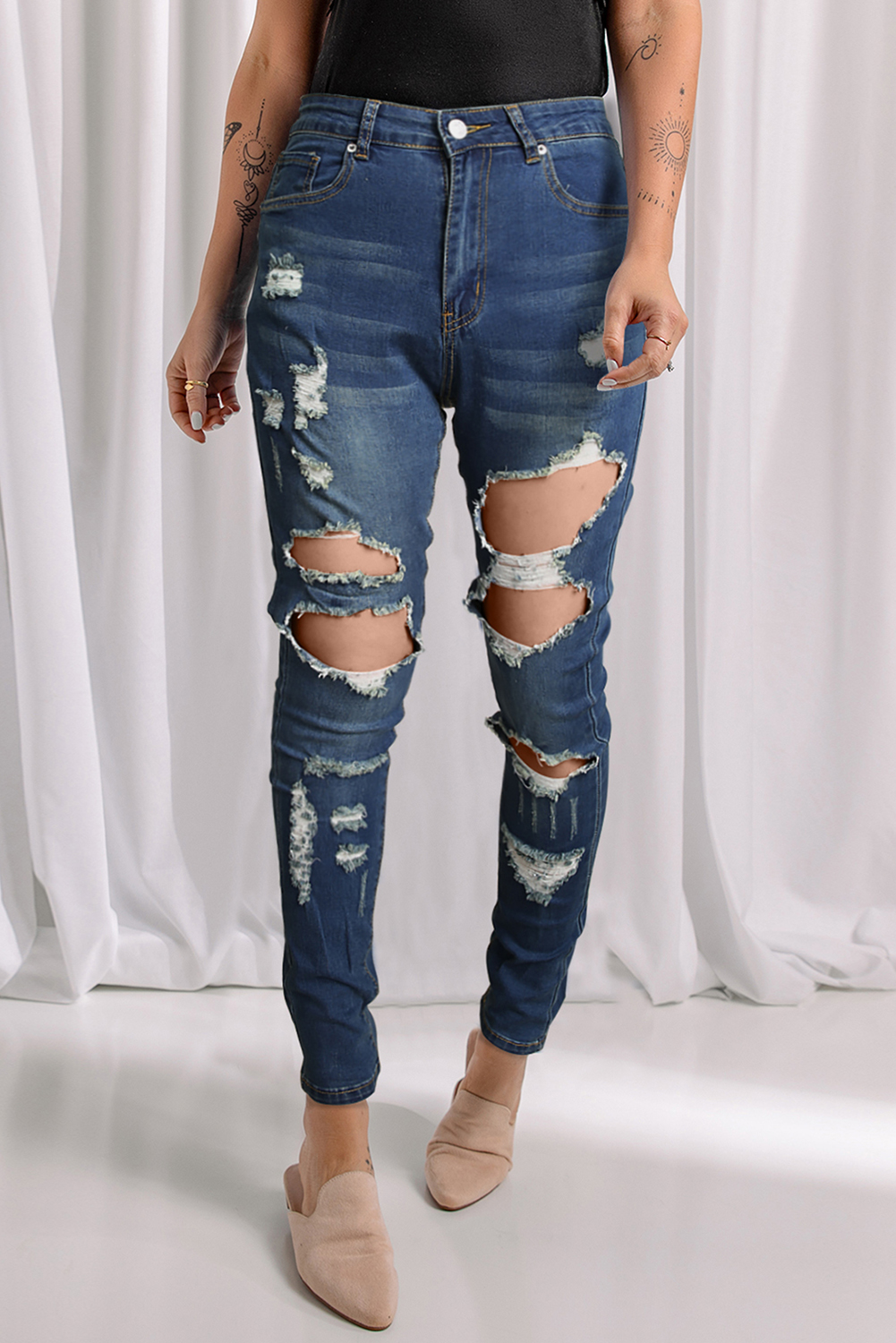 Wholesale Blue Ripped Distressed SKINNY JEANS