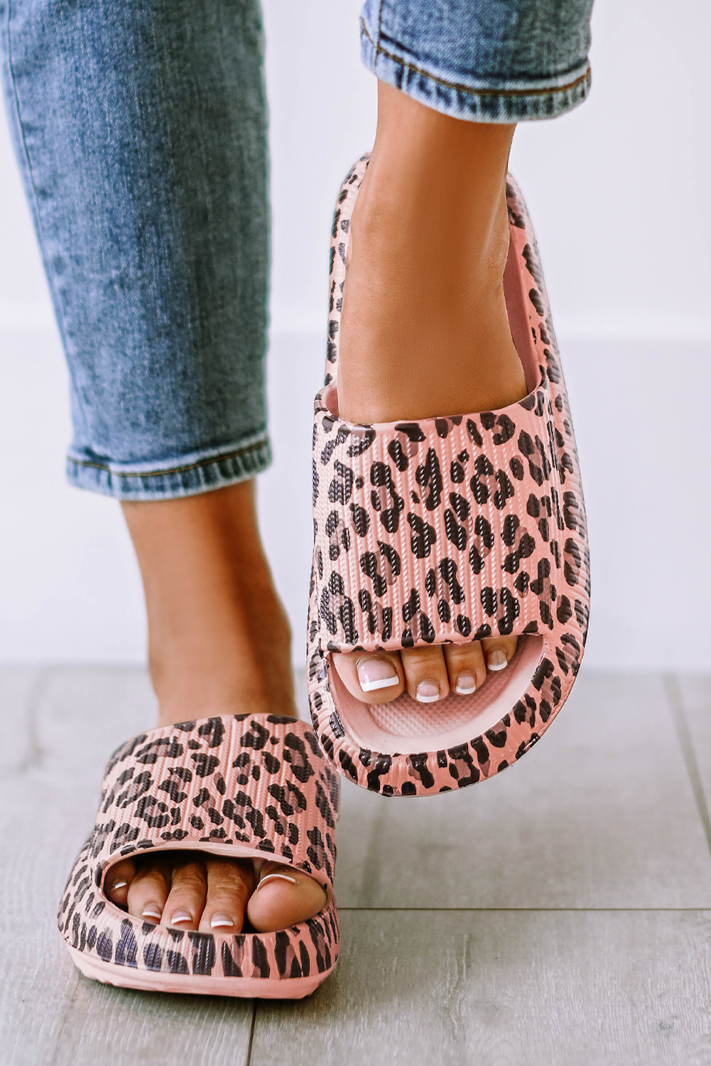 Pink Leopard Cloud Slides Thick Sole Flat Slides Shoes