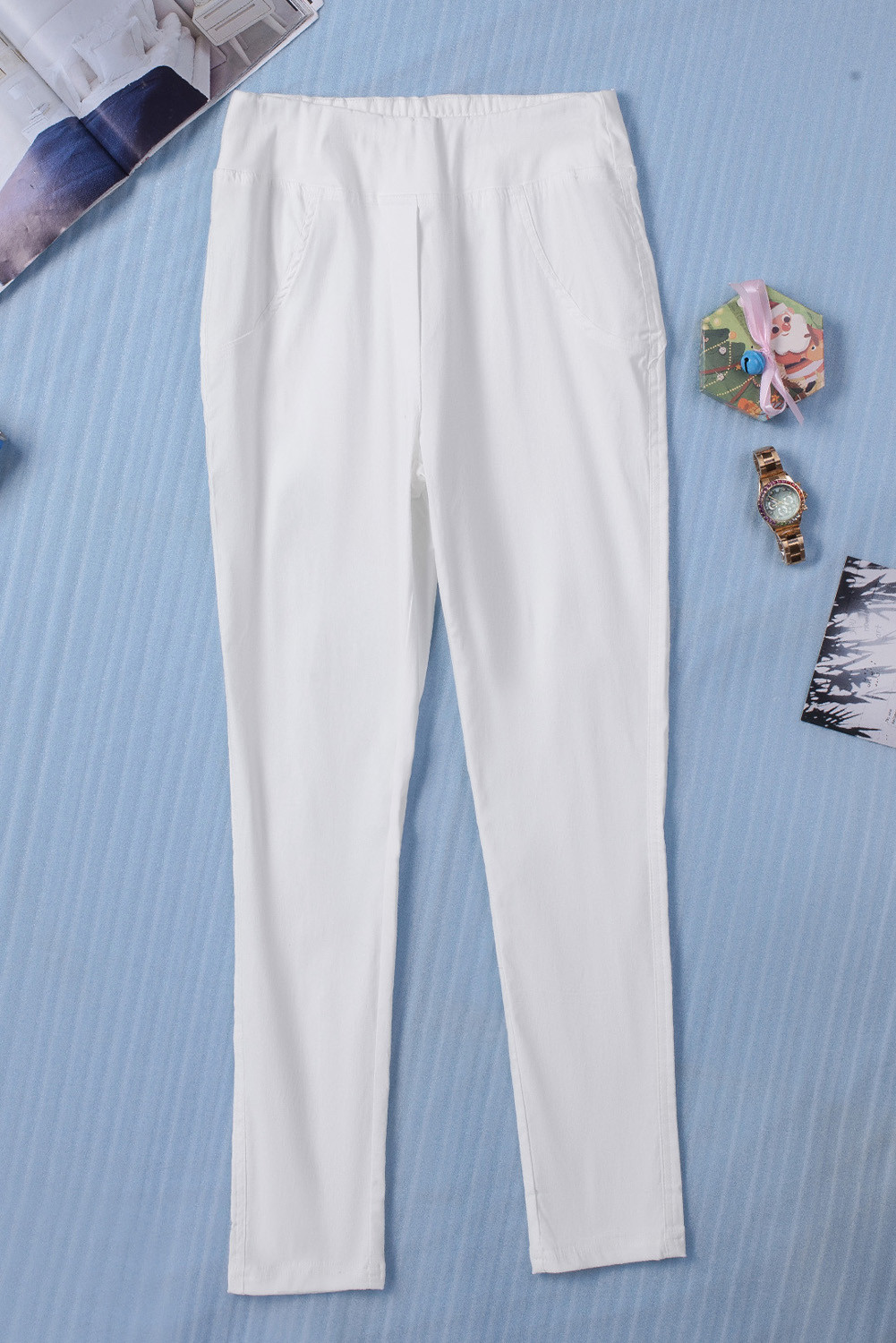 White Casual Butt Lifting Slim Fit High Waist Leggings