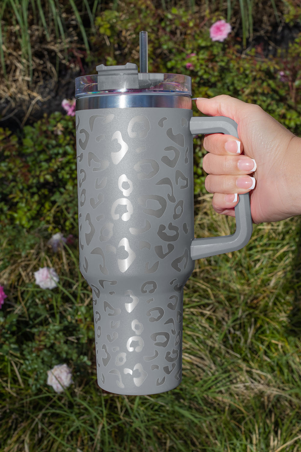 Wholesale Gray 304 Leopard Spotted Stainless Double Insulated Tumbler MUG With Handle