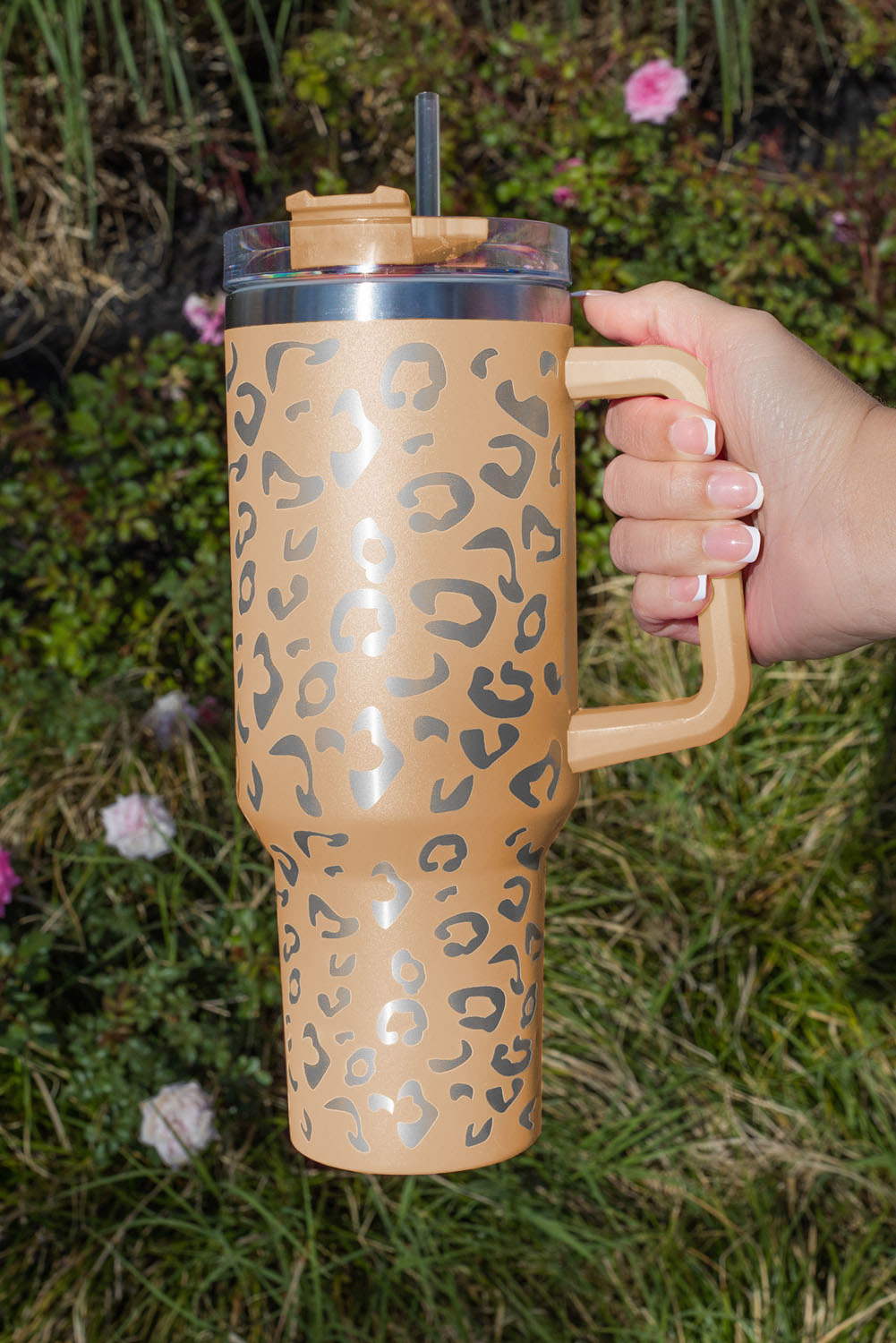 Wholesale Apricot 304 Leopard Spotted Stainless Double Insulated Tumbler MUG With Handle