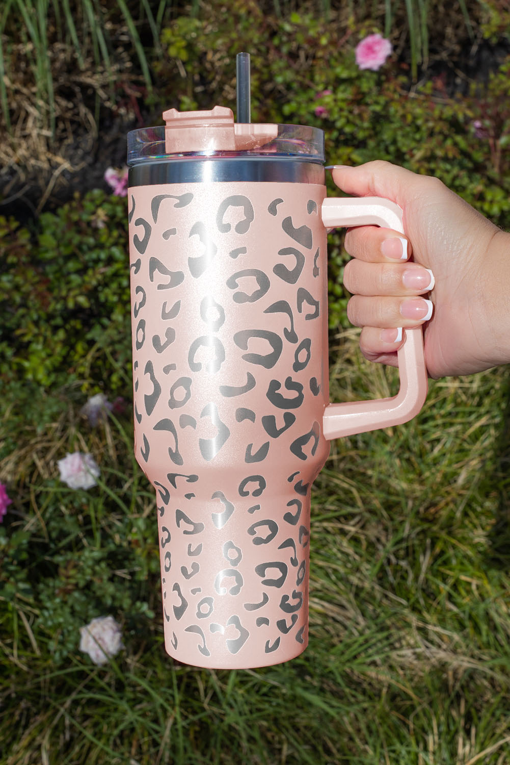 Wholesale Pink 304 Leopard Spotted Stainless Double Insulated Tumbler MUG With Handle