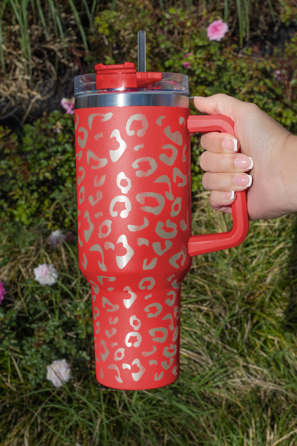 Wholesale Red 304 Leopard Spotted Stainless Double Insulated Tumbler MUG With Handle