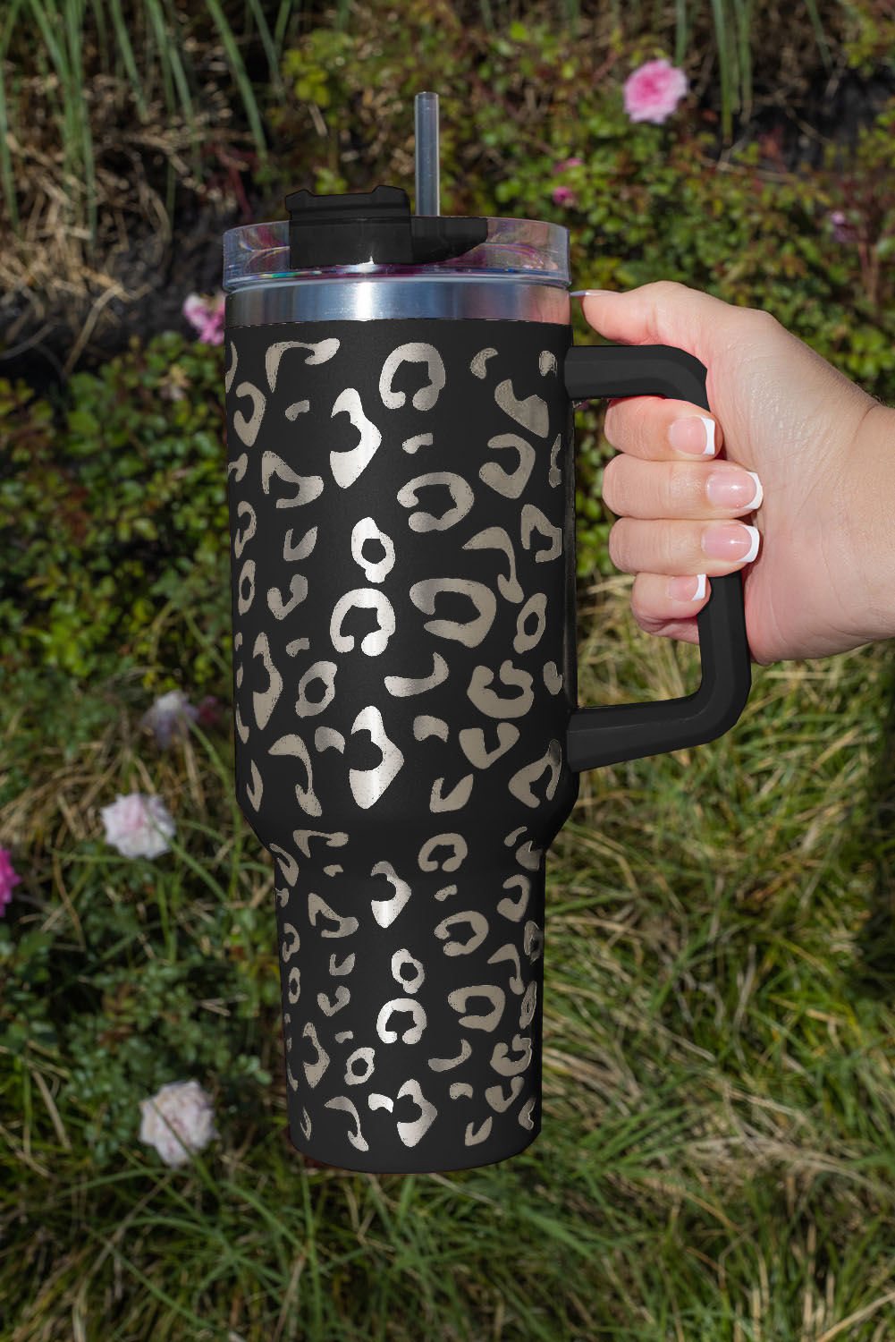 Wholesale Black 304 Leopard Spotted Stainless Double Insulated Tumbler MUG With Handle