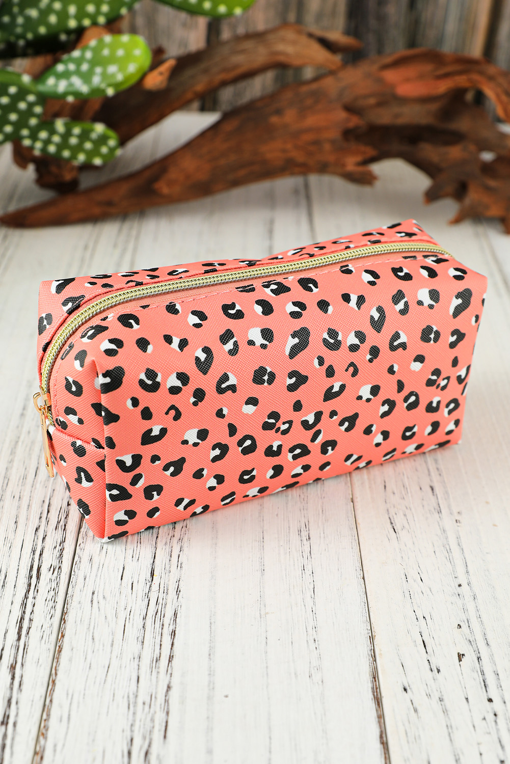 Shewin Wholesale Pink 19*8*9cm Leopard Print Zipped COSMETIC Storage Bag