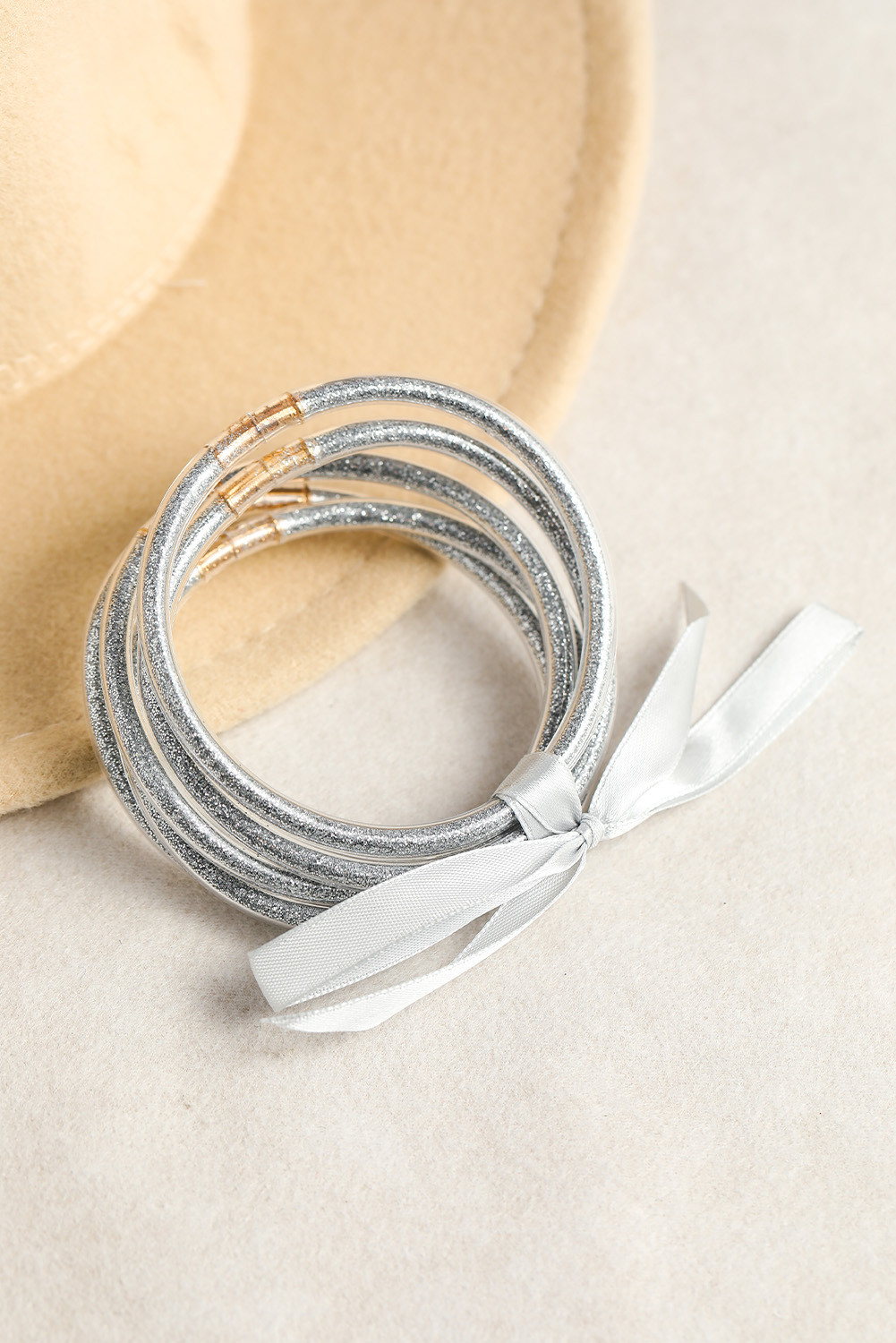 Gray Glitter Bowknot Layered Jelly Bracelet