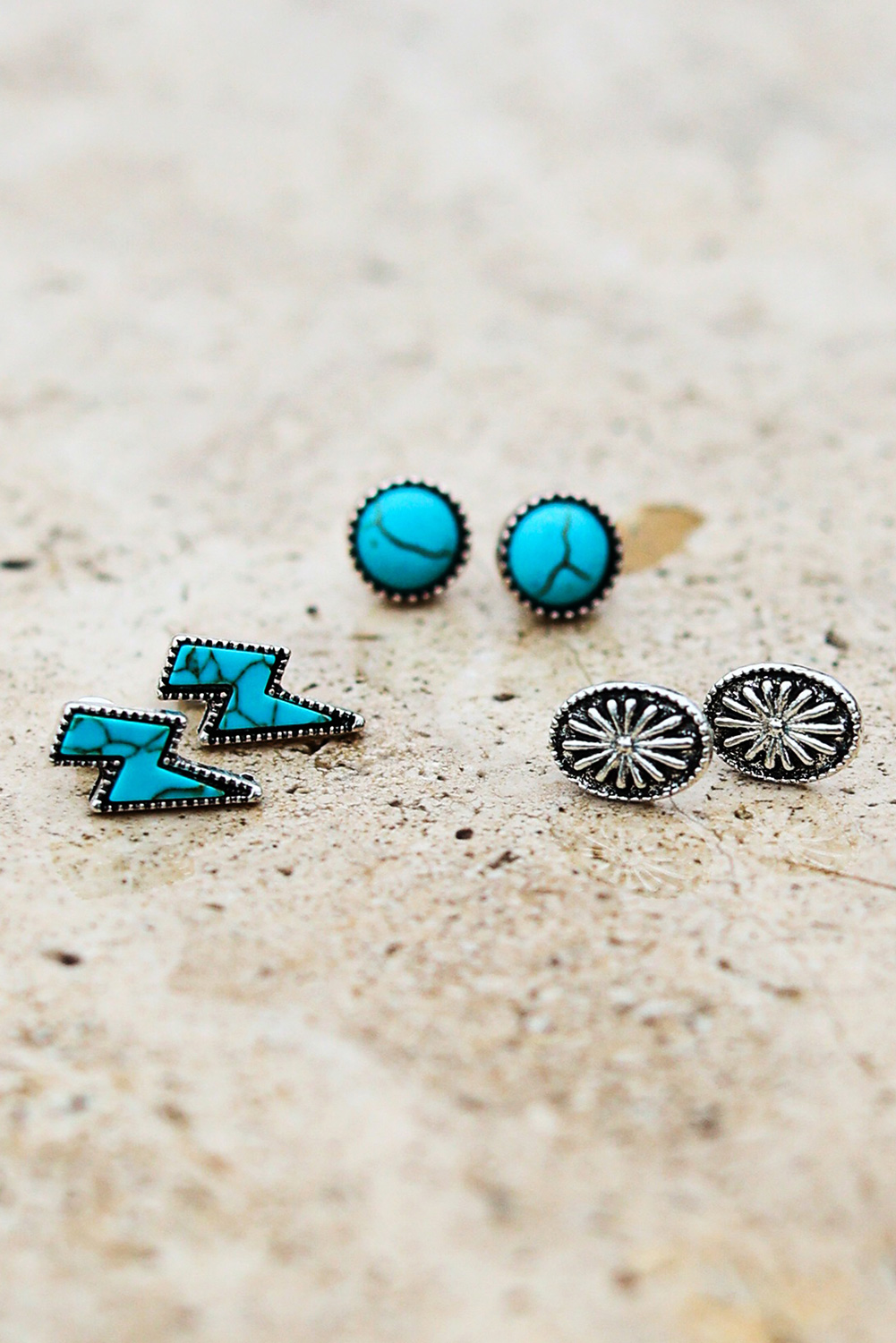 Dropshipping Green 3Pcs Turquoise Floral STUD EARRINGS Set