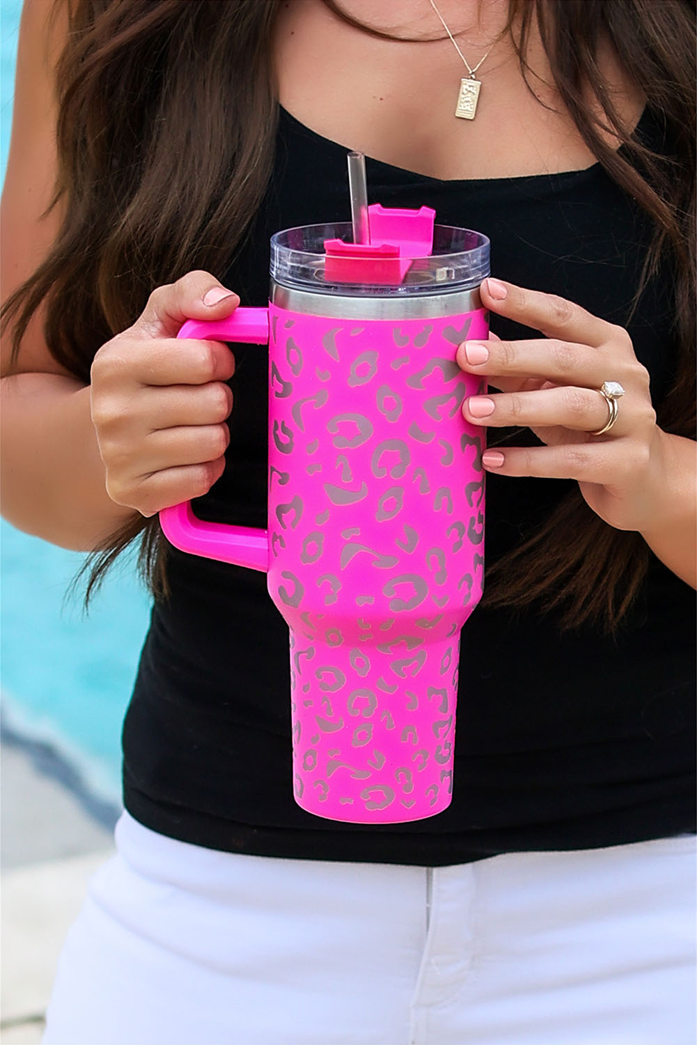Wholesale Rosy 304 Leopard Spotted Stainless Double Insulated Tumbler MUG With Handle