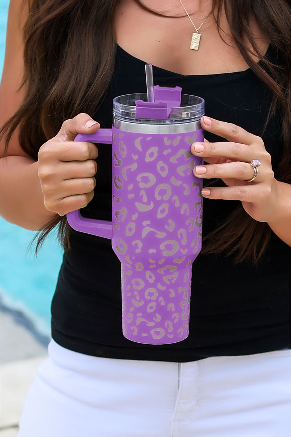 Shewin Wholesale Purple 304 Leopard Stainless Double Insulated Tumbler MUG with Handle