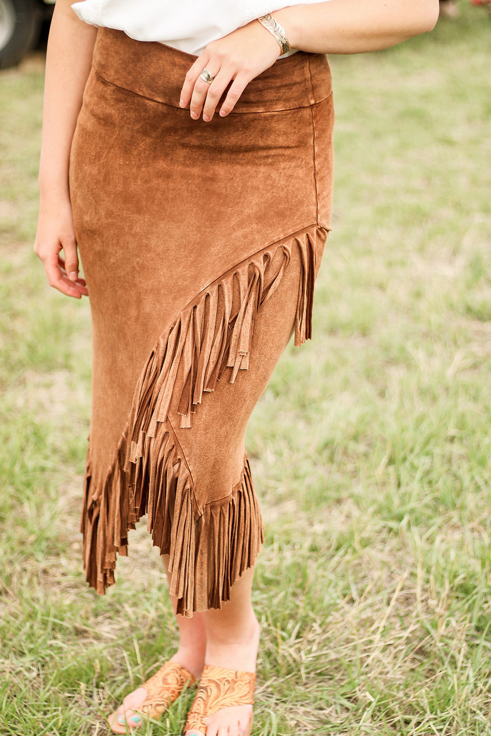 Dropshipping Brown PENCIL Skirt Faux Suede High Waisted Midi Fringe Skirt