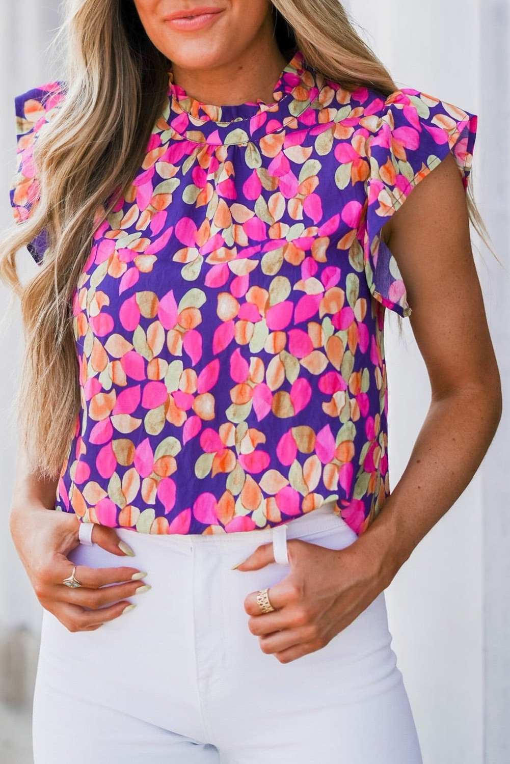 Multicolor Ruffle Sleeve Floral Print Blouse