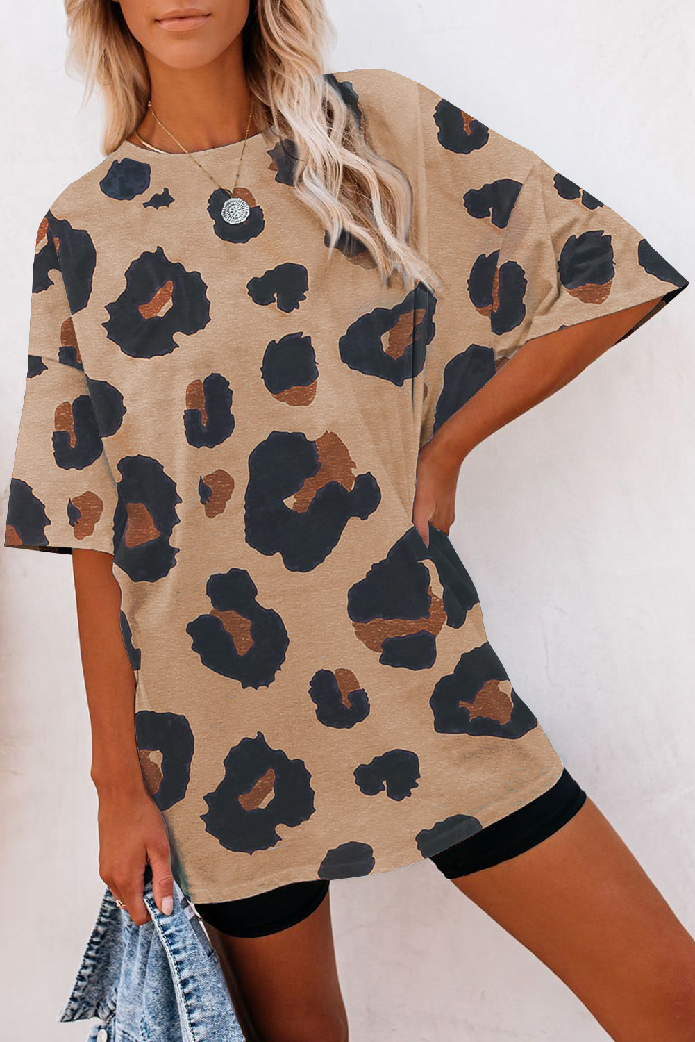 Shewin Wholesale Clothes Vendors Cheetah Casual Oversized Boyfriend Style T SHIRT