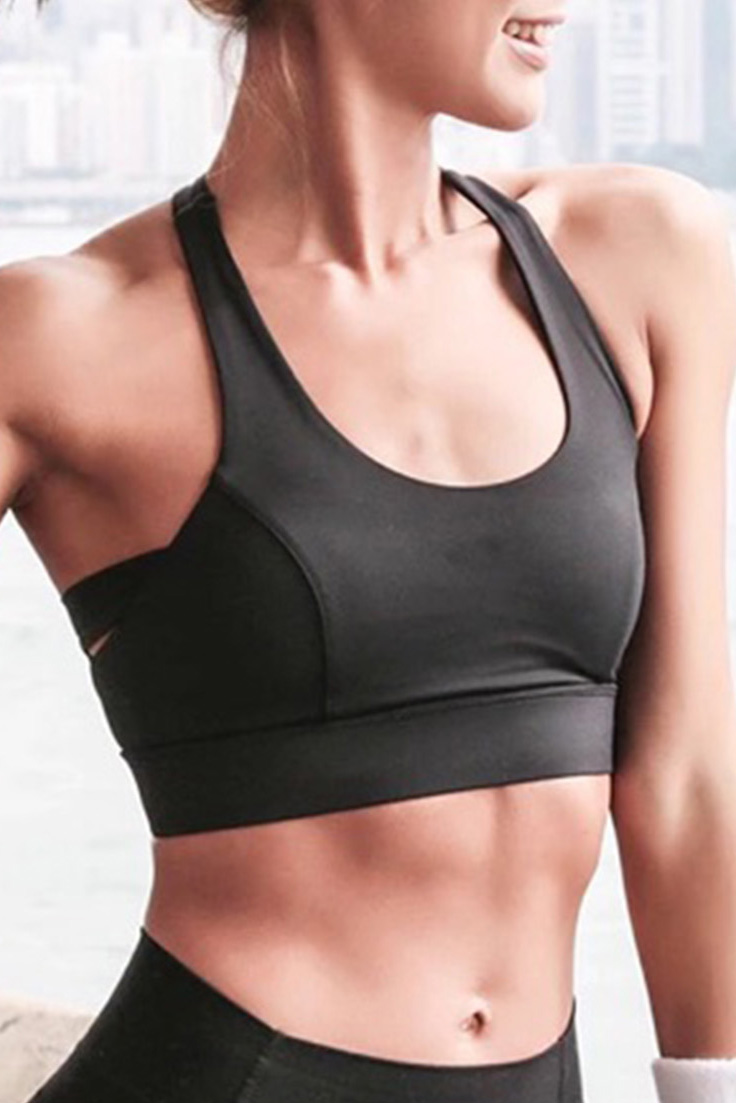 Shewin Wholesale High Quality Black Athletic Push Up Cut Out Wireless Sports BRA