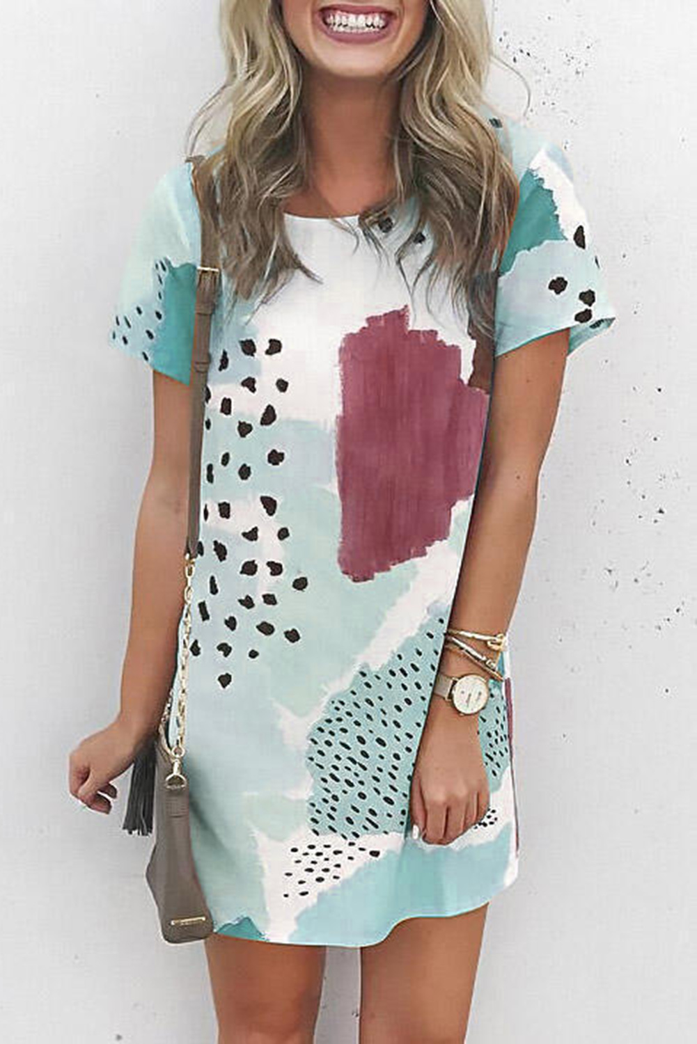 Casual Tie Dye Spotted Print Color Block SHIRT Dress