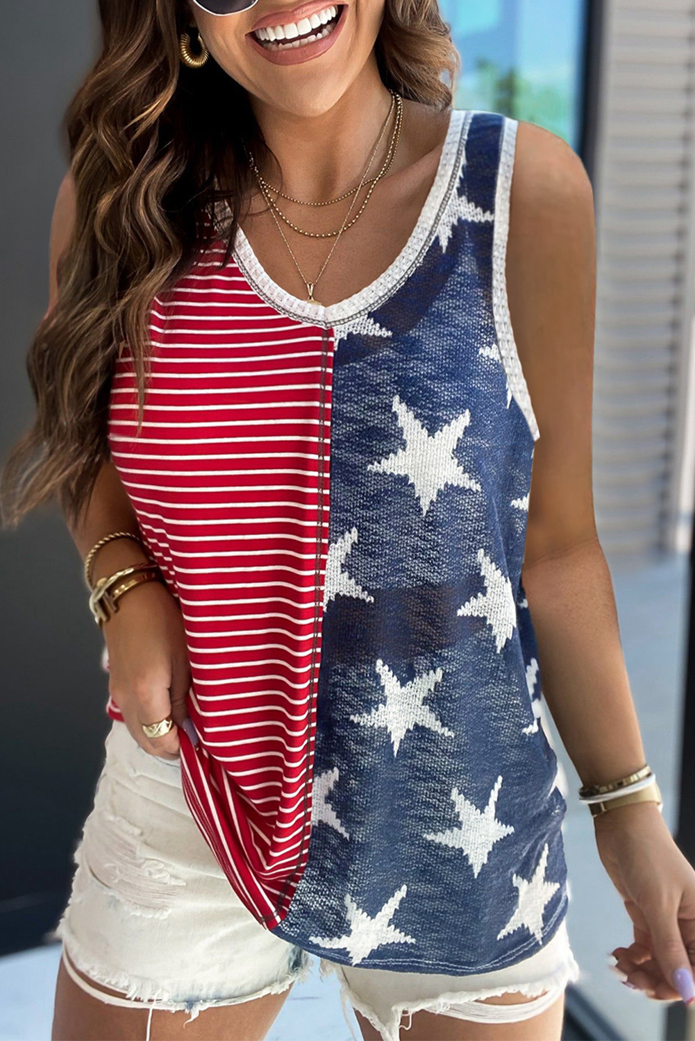 Shewin Wholesale Apparel Red American FLAG Stars & Stripes Tank Top
