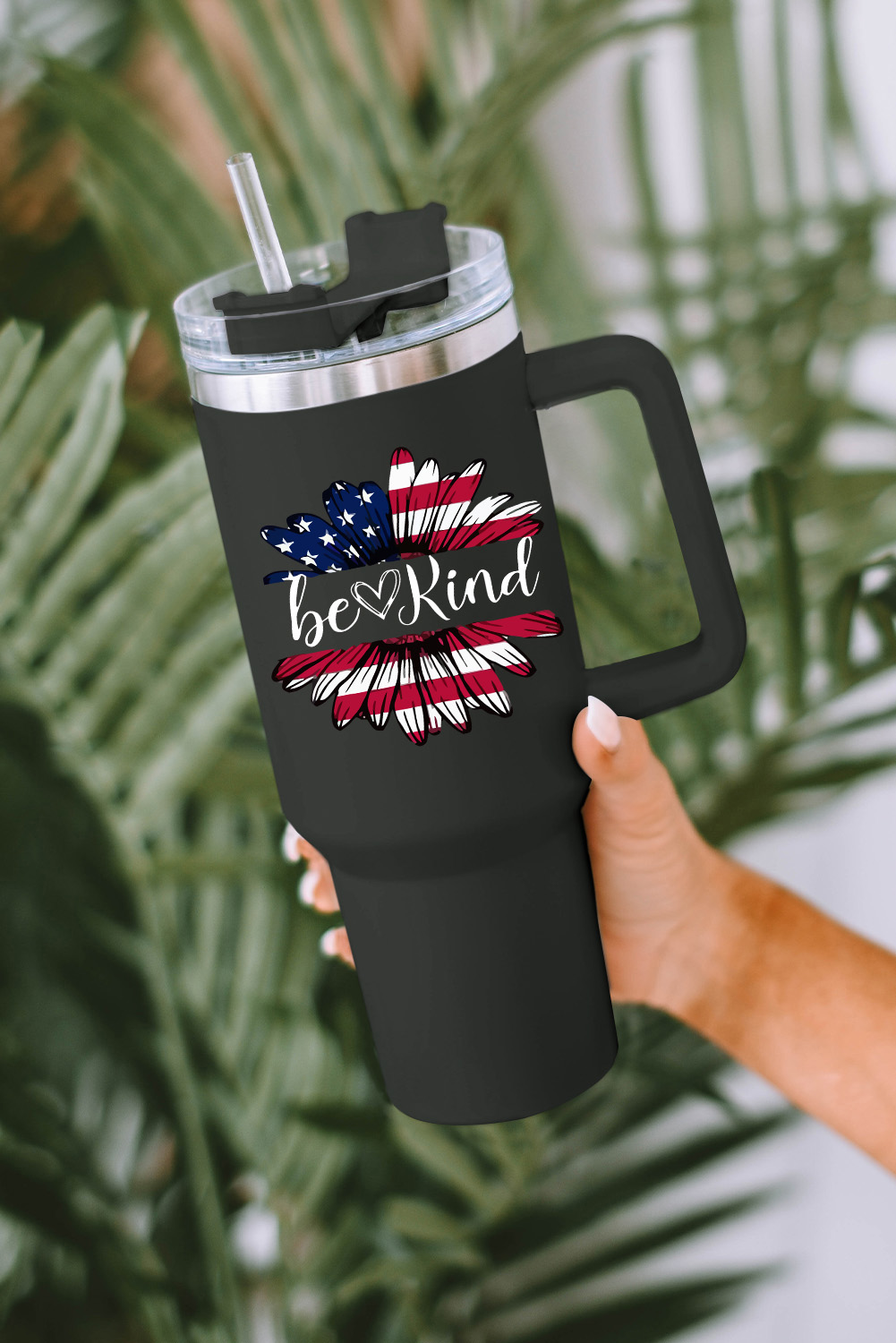 Wholesale Black Be Kind American Flag Sunflower Print Stainless Tumbler MUG