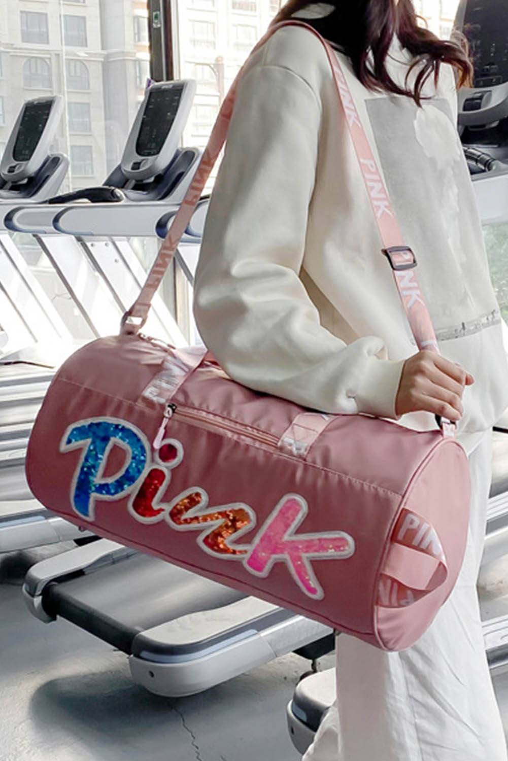 Dropshipping Pink 50*25*25cm Sequin Letter Sporty LUGGAGE Bag