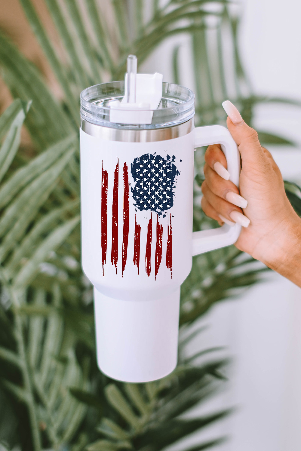 Shewin Wholesale Western Apparel White American Flag Print Stainless Steel Portable Tumbler MUG with