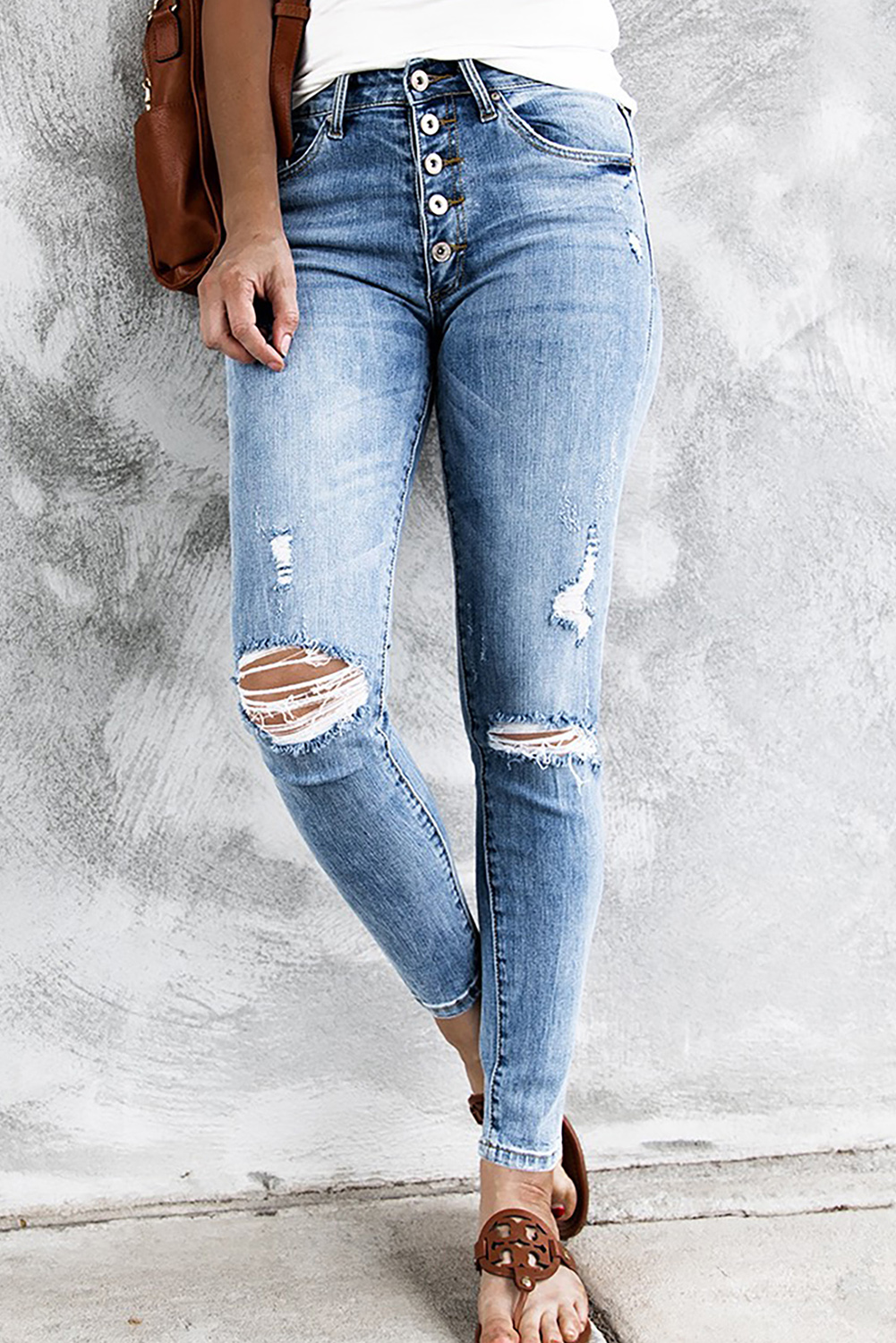 Dropshipping Light Blue Wash Distressed High Waisted SKINNY JEANS