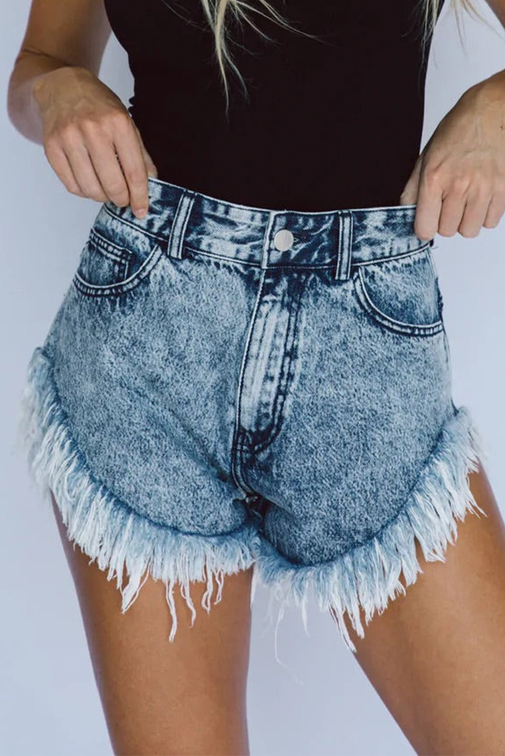 Dark Wash Raw Hem High Waisted Denim Shorts for 2023