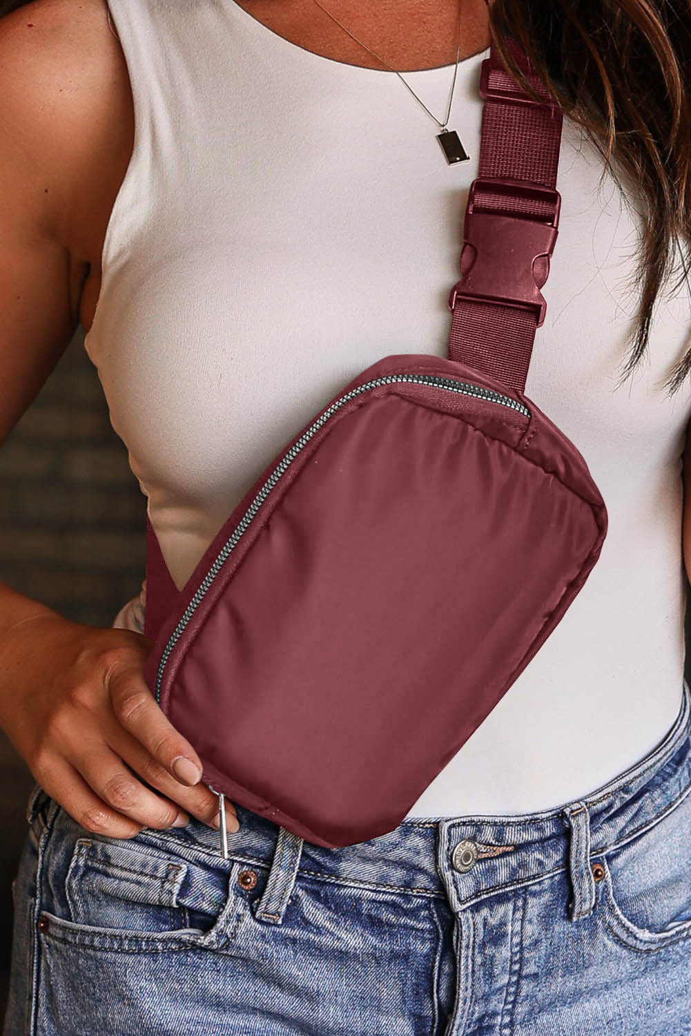 Red Waterproof Zipped Fanny Pack Crossbody Sling Bag