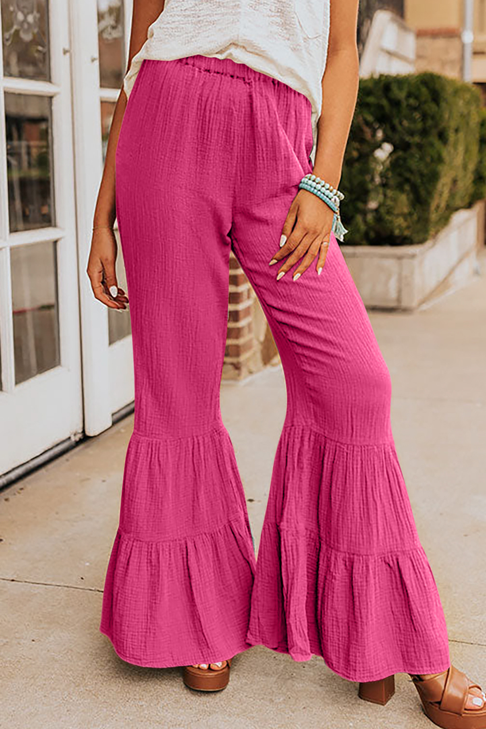 Rose Ruffle High Waist Flared PANTS