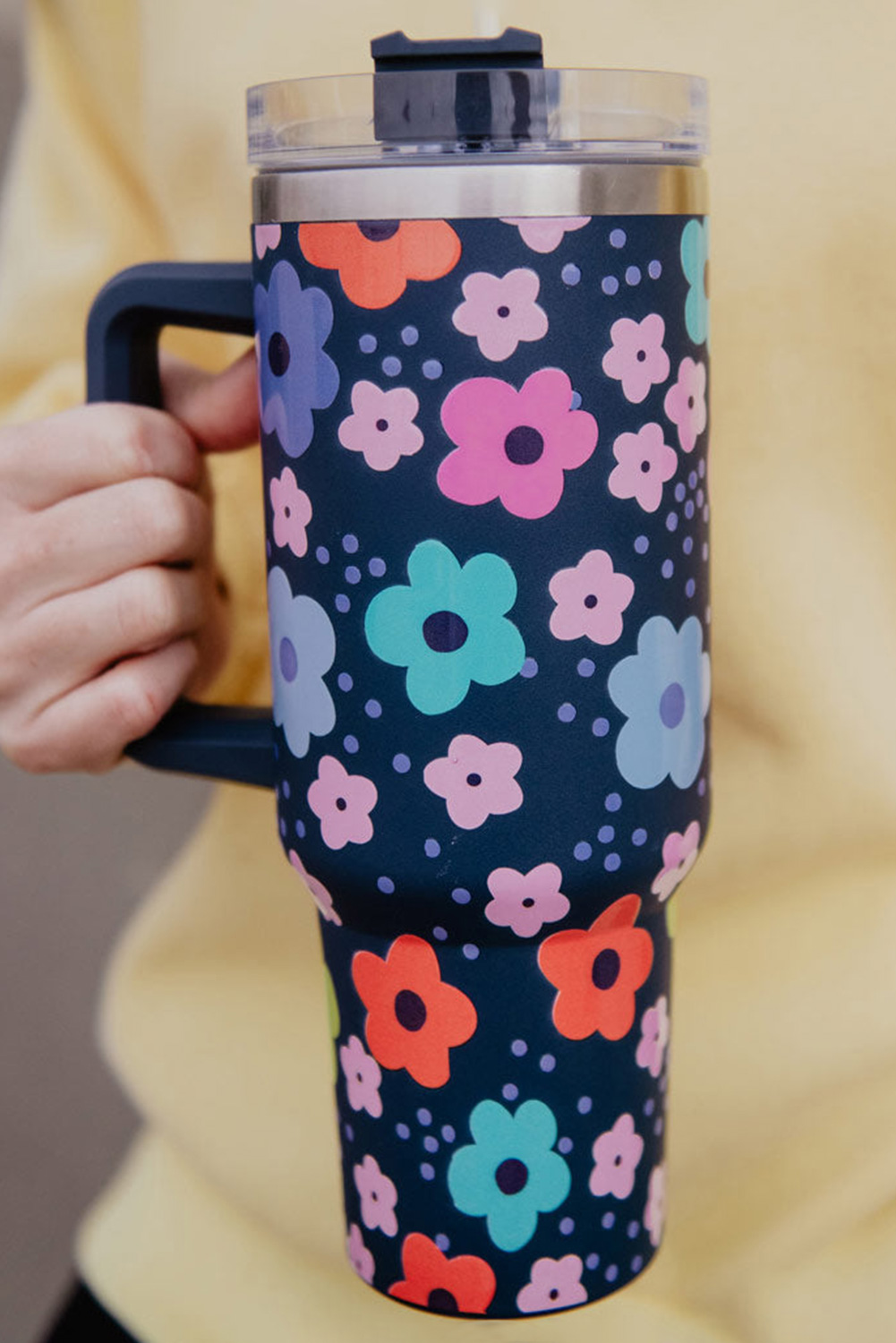 Multicolor 304 60s Floral Print Stainless Tumbler Thermos Cup
