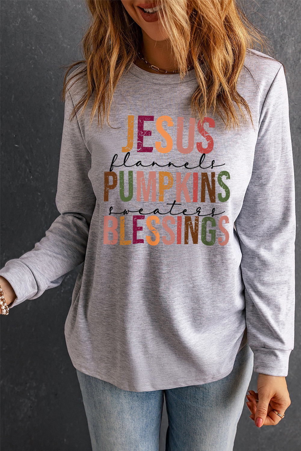 Gray JESUS PUMPKINS BLESSINGS Letter Print Graphic Sweatshirt