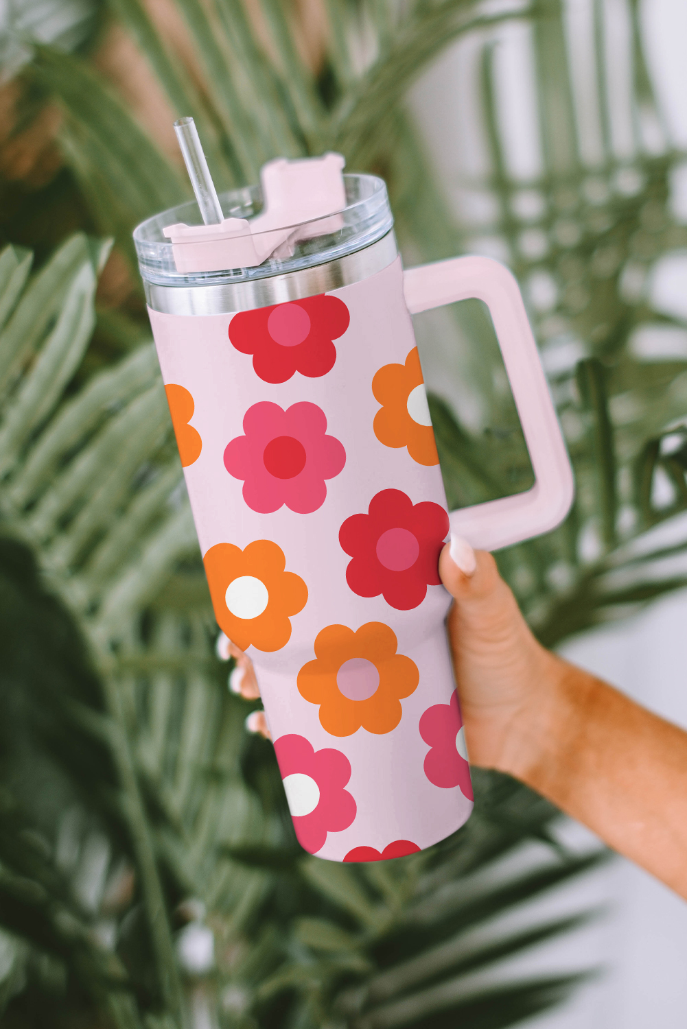 Shewin Wholesale Apparel Vendors Multicolor FLOWER Print Handled Stainless Steel Tumbler