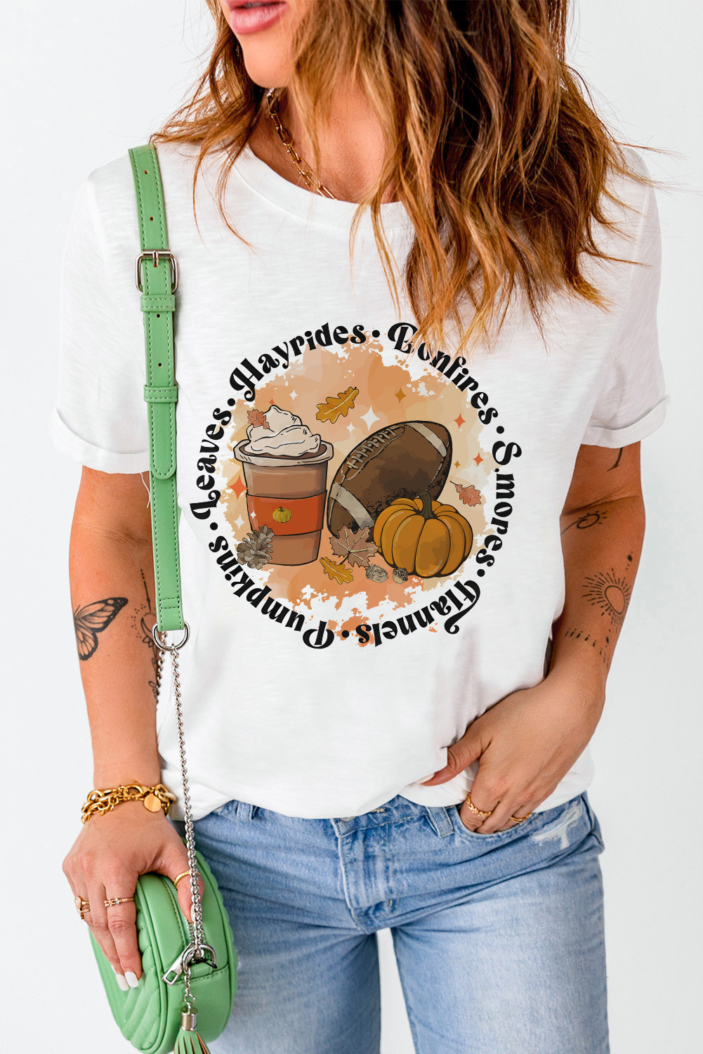 White Casual Pumpkin Rugby Baseball Graphic Print T Shirt