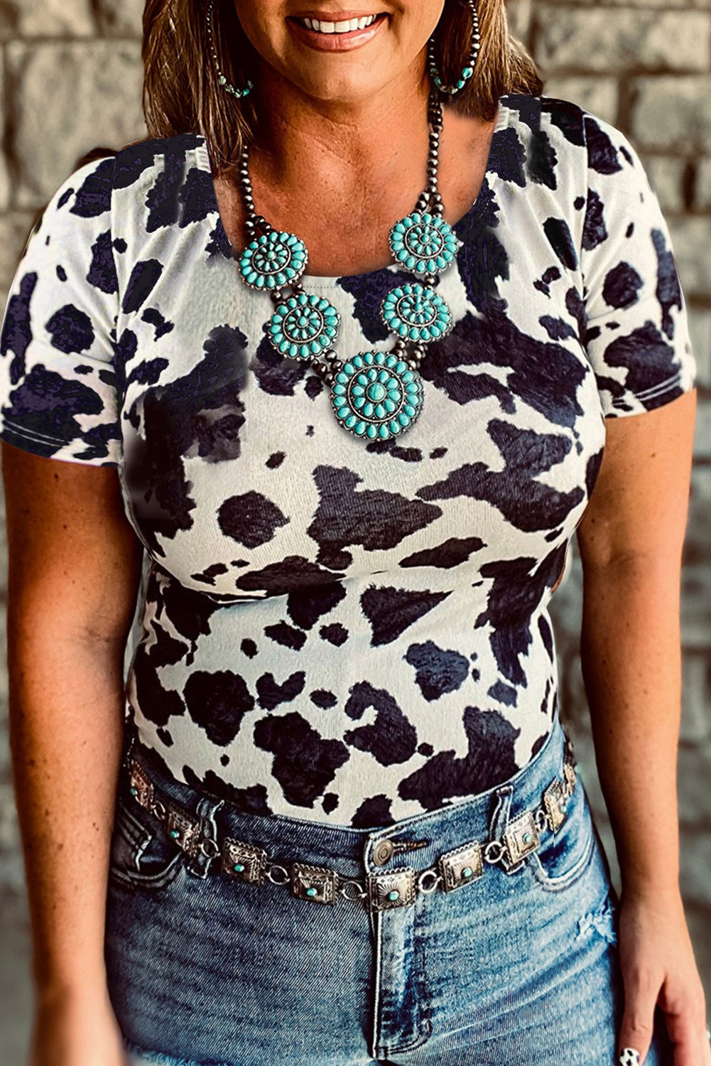 White Casual Animal Spots Print Slim Fit T-shirt