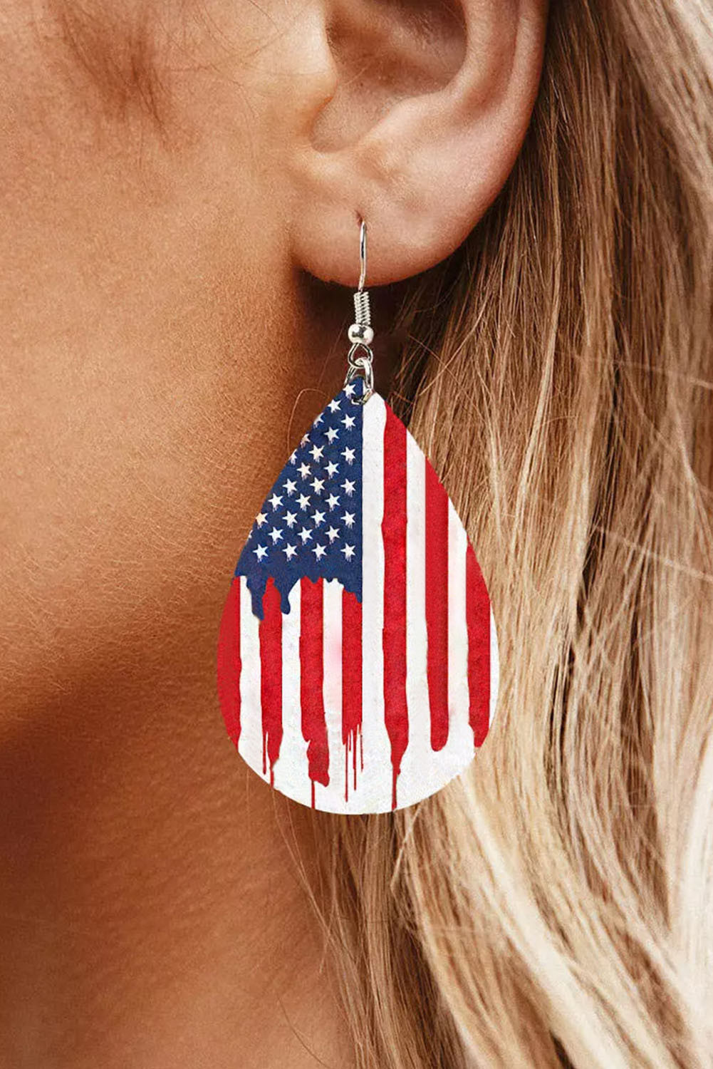 Multicolor American Flag Hollow Out Water Drop Earrings
