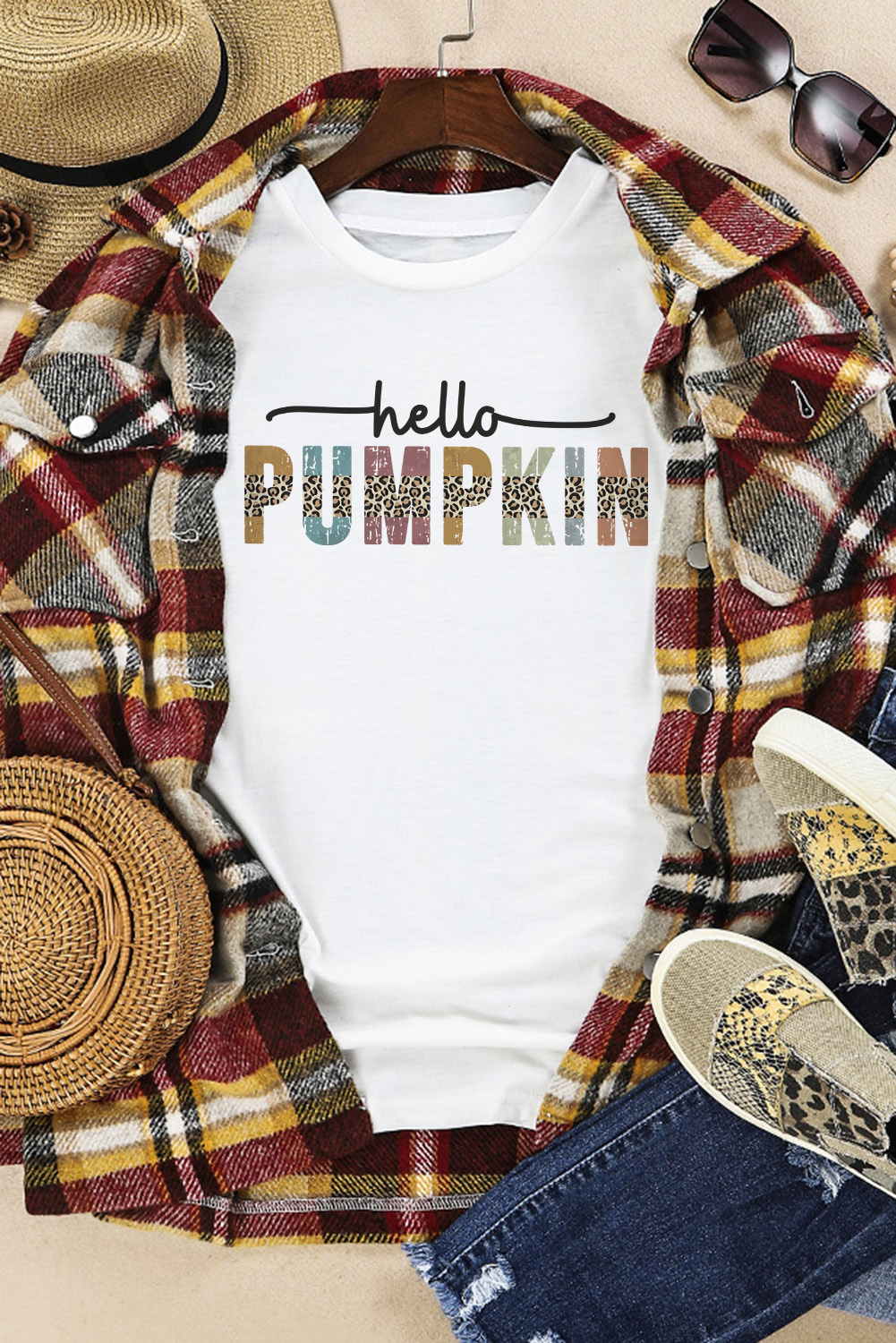 Shewin Wholesale White Hello Pumpkin HALLOWEEN Crewneck Graphic T Shirt