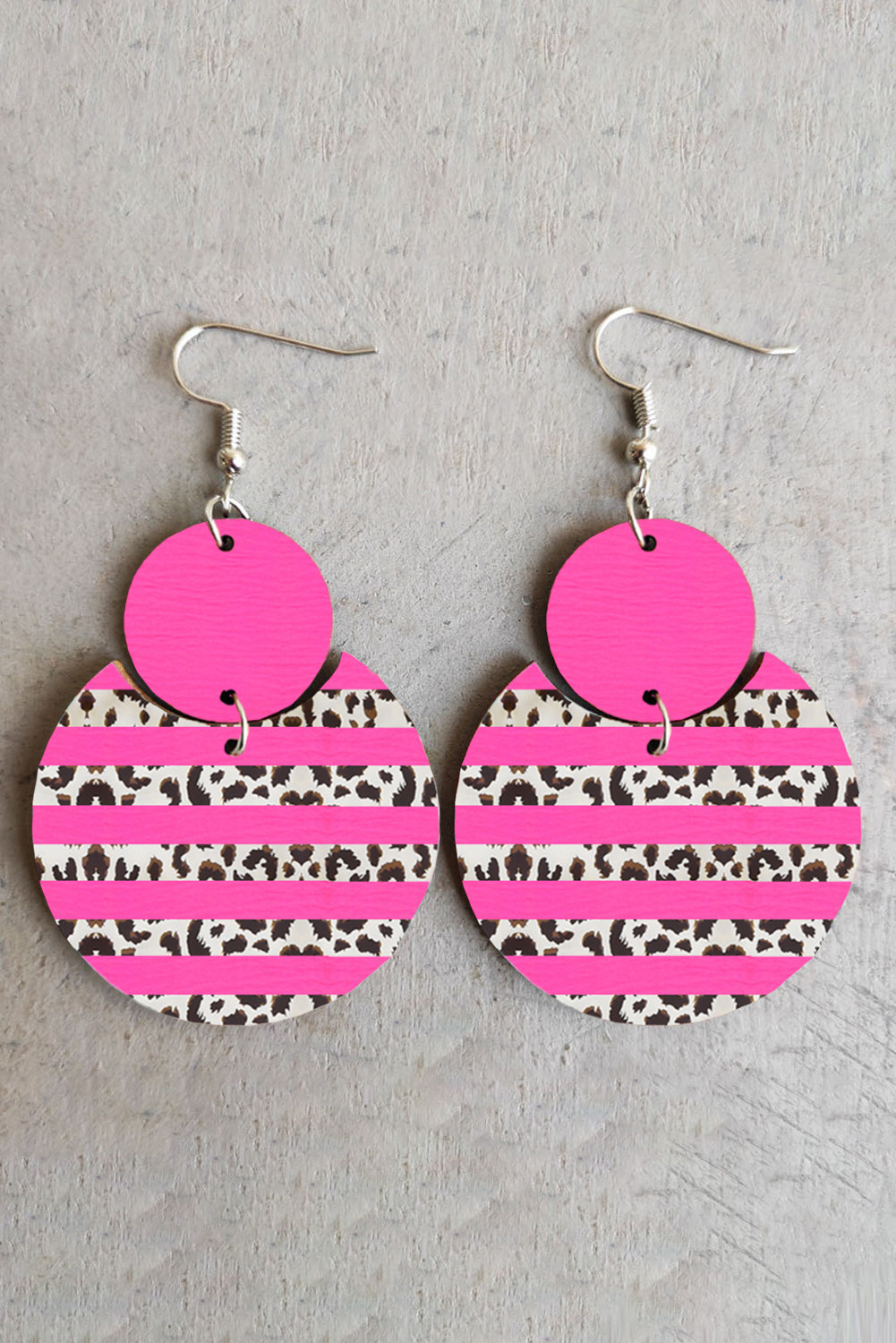 Rose Leopard Colorblock Wooden Circle Hook Earrings