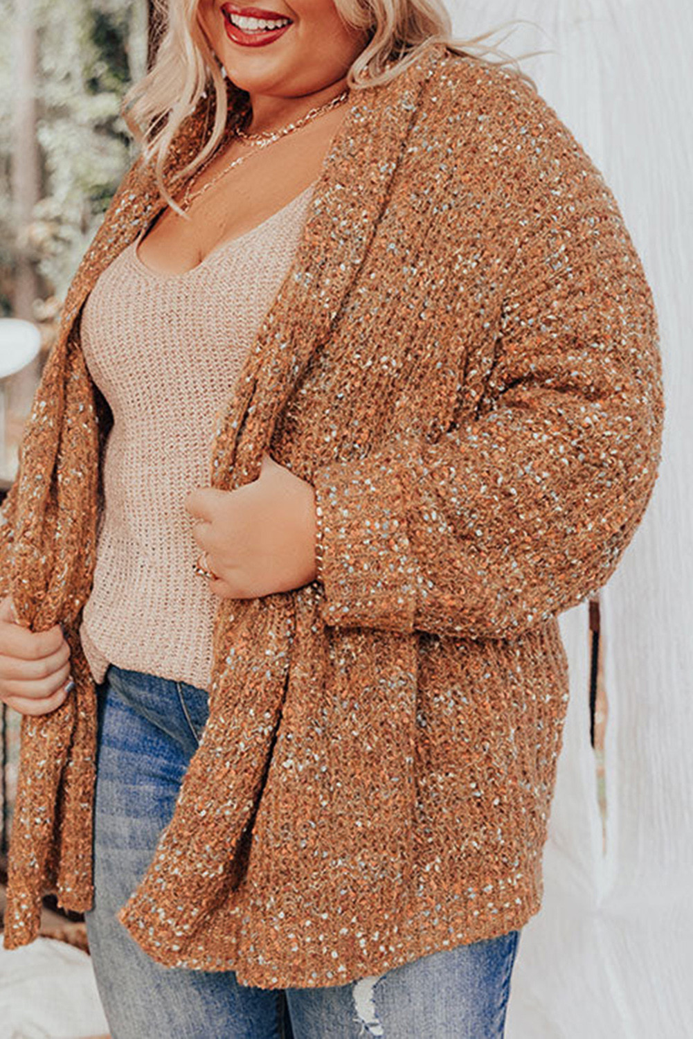 Khaki Knit Plus Size Cozy Open Front Cardigan