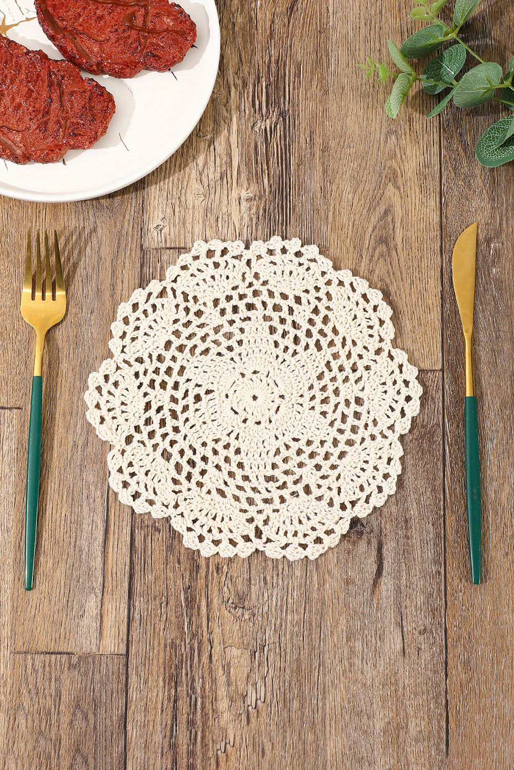 Beige Flower Hand Crochet Round Coaster