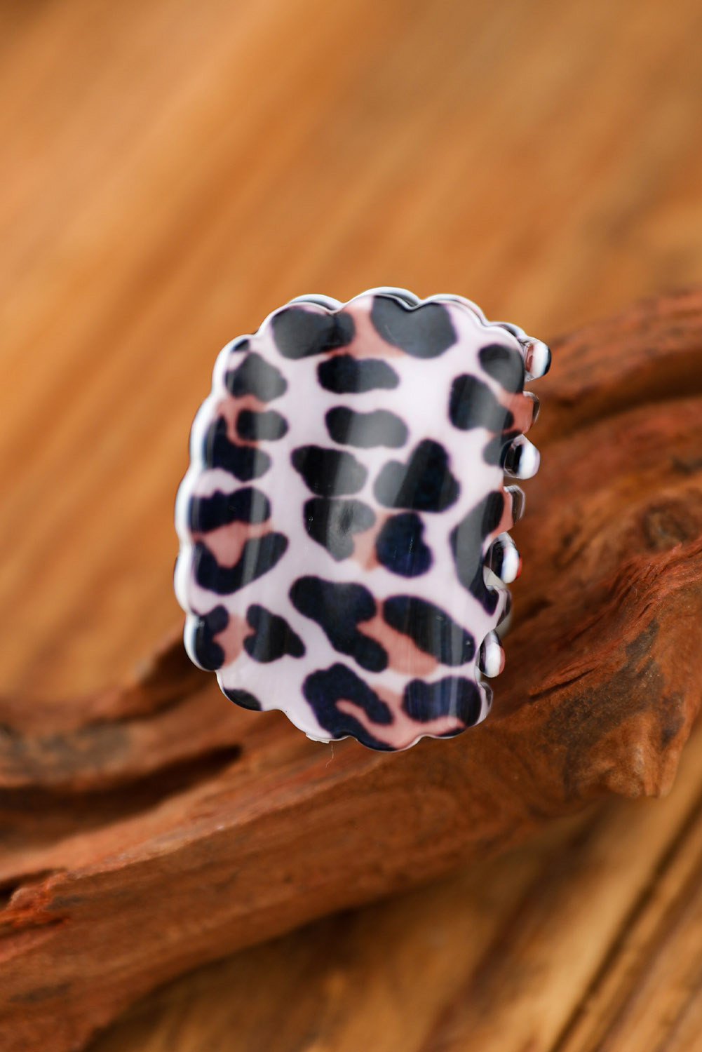 White Leopard Print Acrylic Small Hair Clip