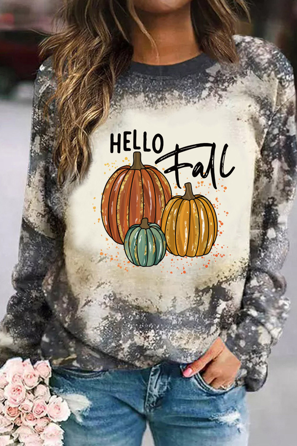 Multicolor Hello Fall Pumpkin Tie Dye Graphic Top