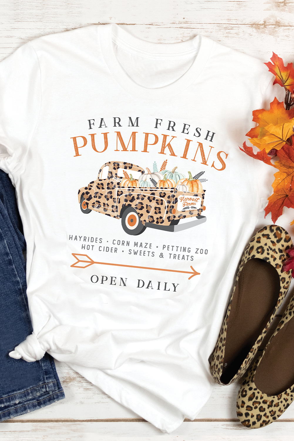 Shewin Wholesale High Quality White Pumpkin Truck Graphic Short Sleeve HALLOWEEN T Shirt