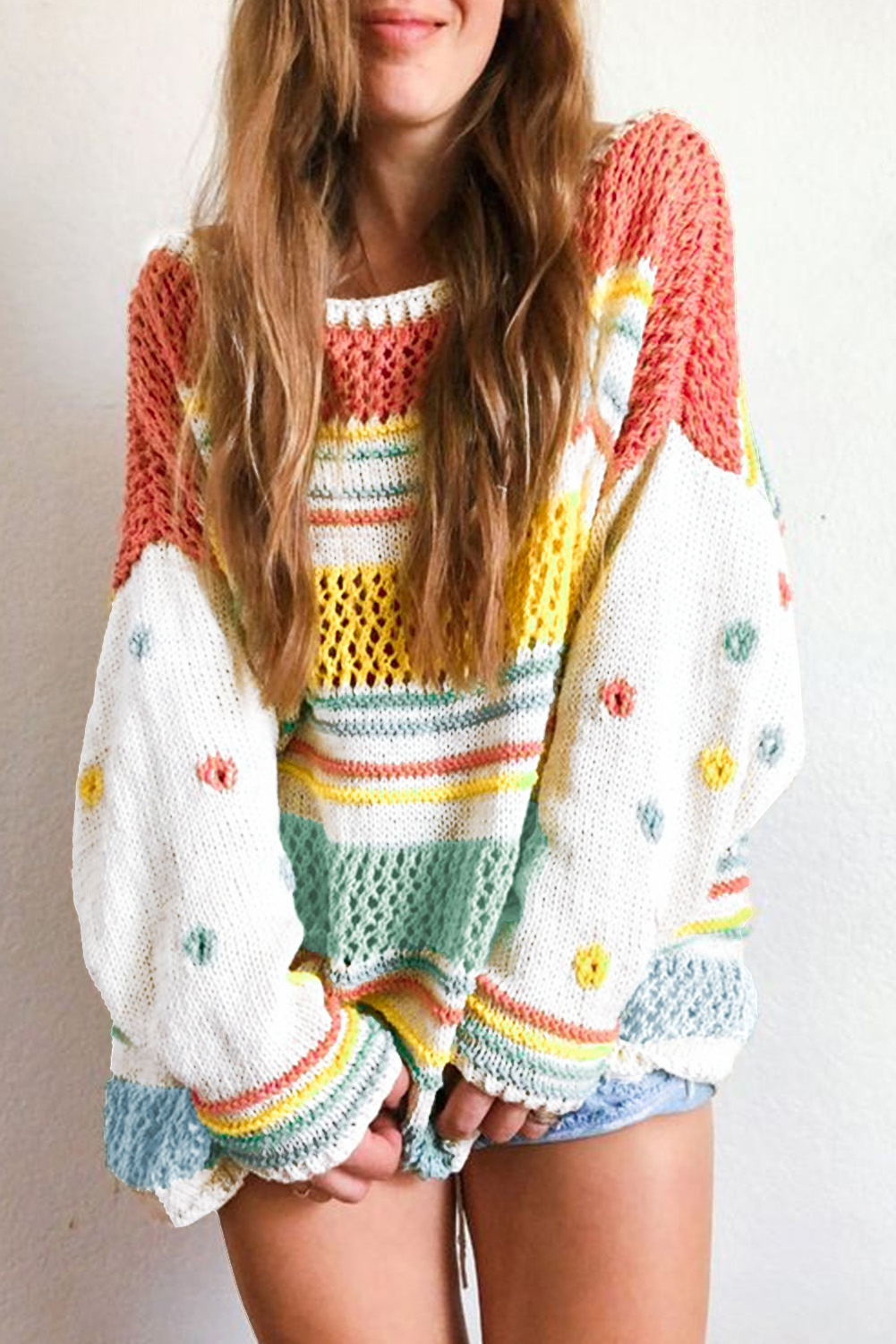 Shewin Wholesale Apparel Distributor Multicolor Knitted Pullover Long Sleeve Cute SWEATER
