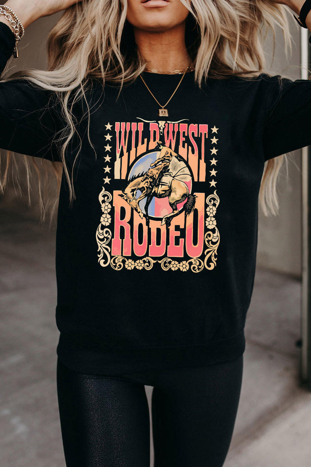 Black WILD WEST RODEO Graphic Sweatshirt