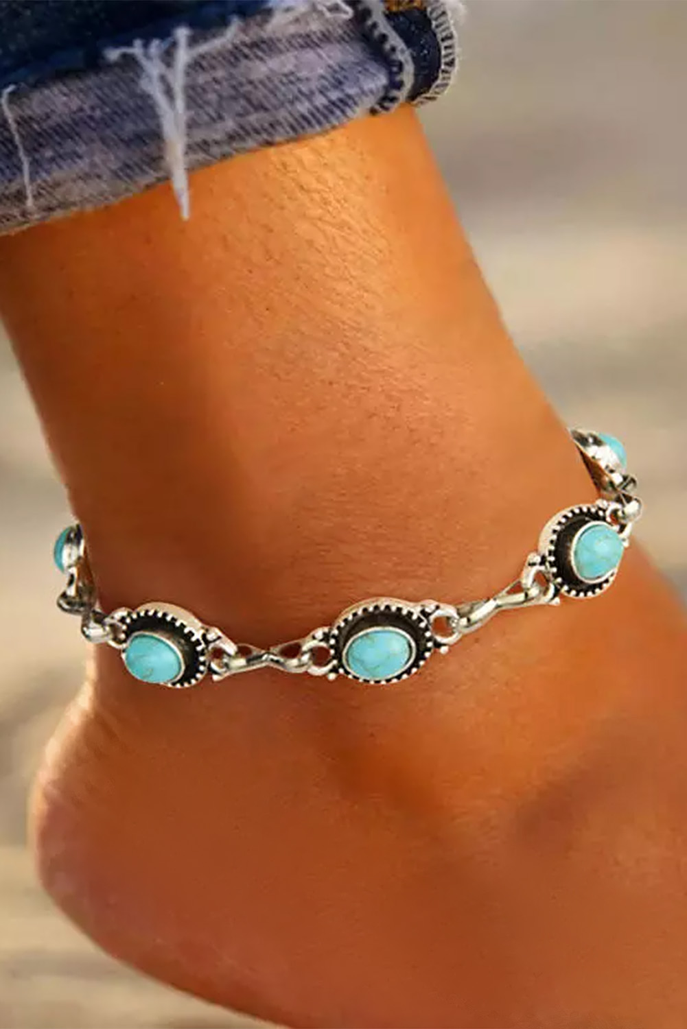Shewin Wholesale Silver Bohemian Turquoise Casual ANKLET