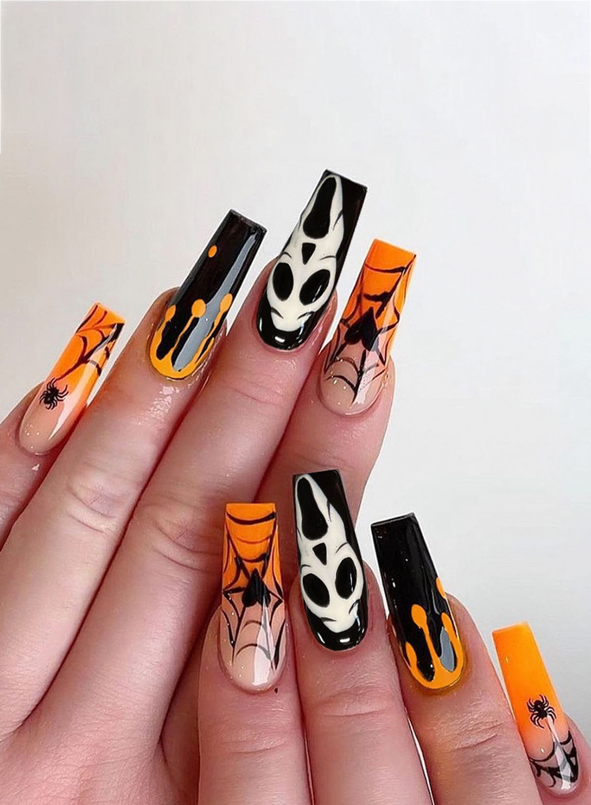 Dropshipping Multicolour Halloween Orange Gradient Spider Web Ghost Fake NAILS