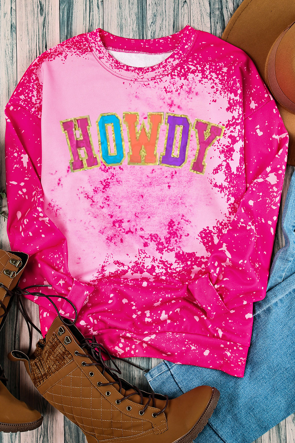Rose Glitter HOWDY Graphic Tie Dye Sweatshirt