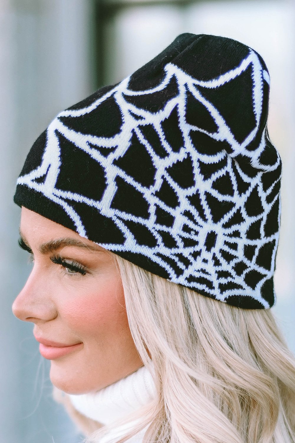 Black Halloween Cobweb Pattern Woolen HAT