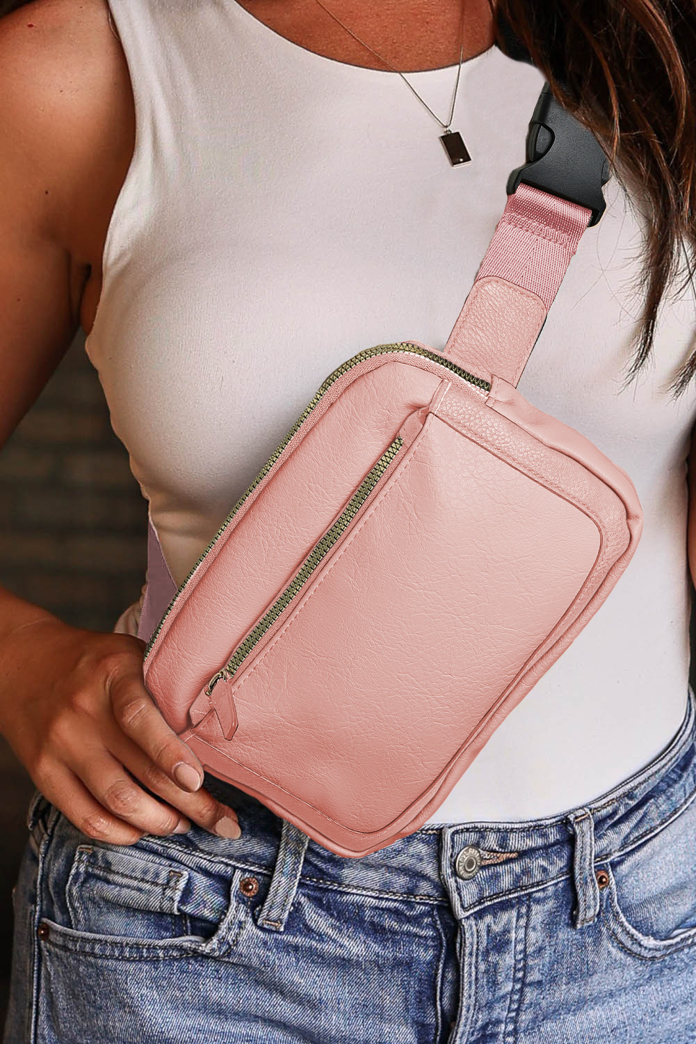 Apricot Powder Minimalist Multi-zipped Crossbody Bag