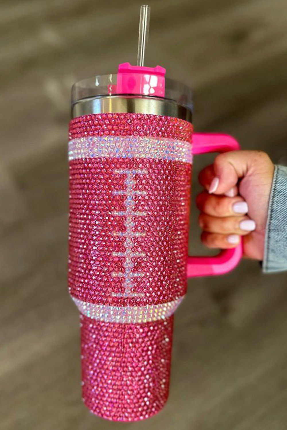 Rose 304 Contrast Rhinestone Rugby Stainless Steel Tumbler