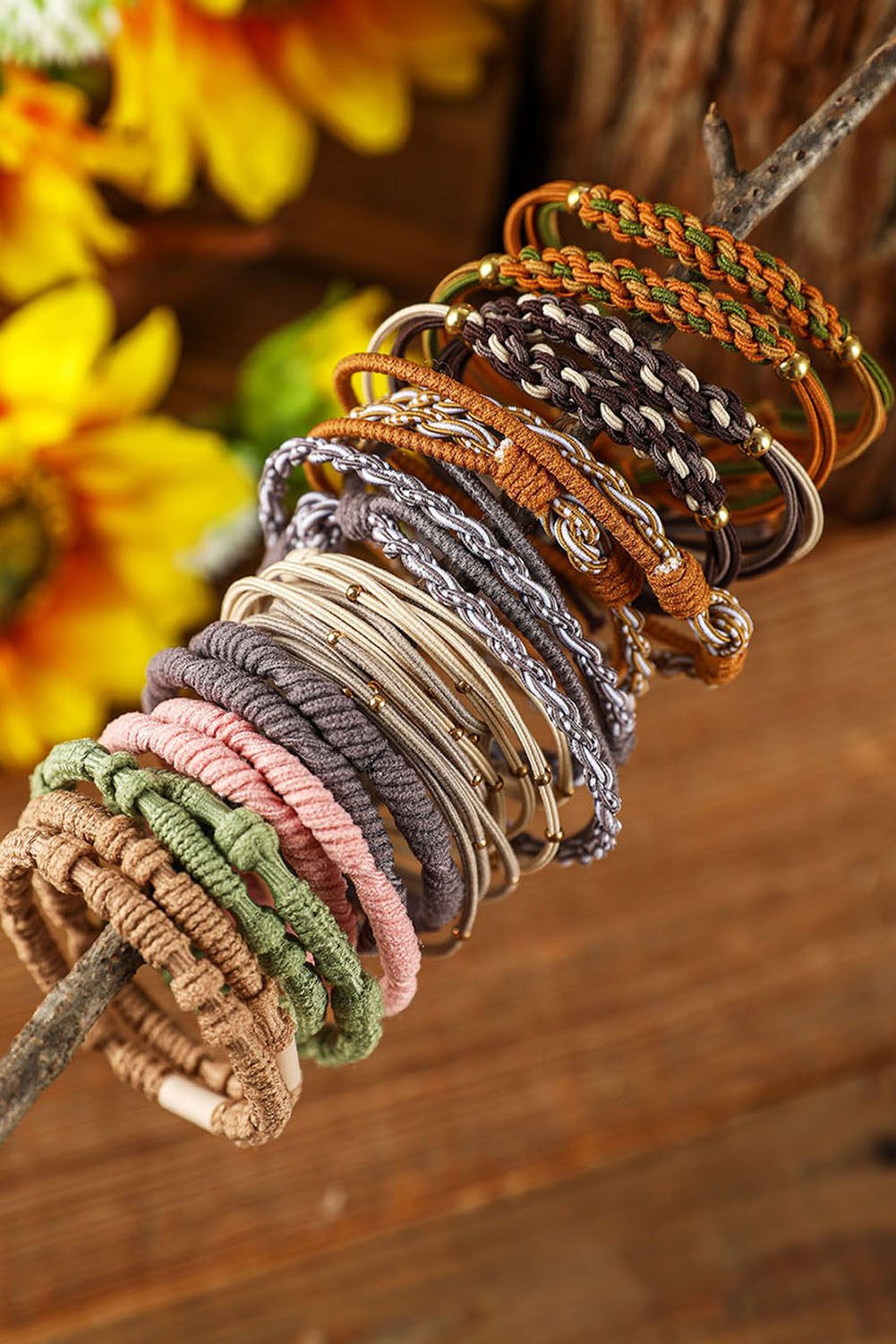 Multicolour 20Pcs Boho Knotted Hair Ties