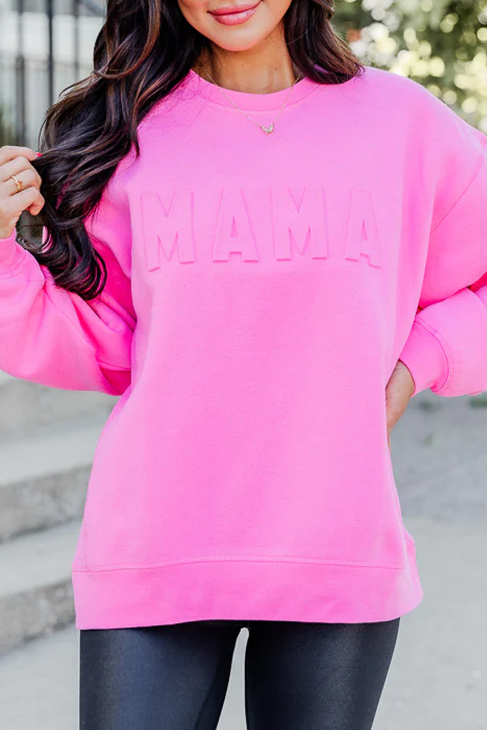 Shewin Wholesale Elegant Dark Pink Casual Mama Letter Drop Shoulder Sweatshirt